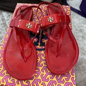 Tory Burch Red Avriela Sandals in Patent and Calf Leather
